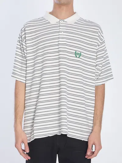 Balenciaga White Polo Shirt With Logo Embroidery On The Front And All-over Striped Motif In Cotton M In Multi