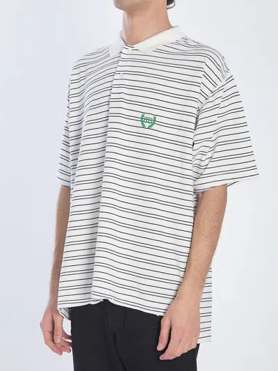 Balenciaga White Polo Shirt With Logo Embroidery On The Front And All-over Striped Motif In Cotton M In Multi
