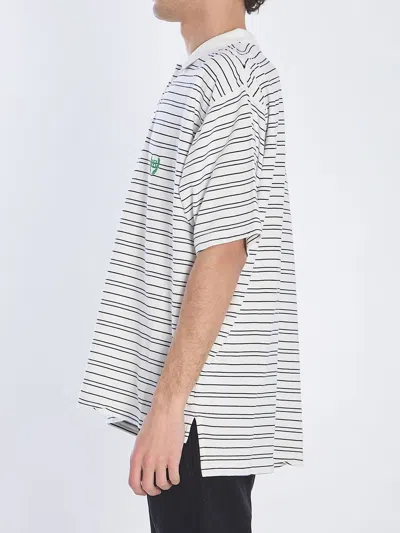 Balenciaga White Polo Shirt With Logo Embroidery On The Front And All-over Striped Motif In Cotton M In Multi