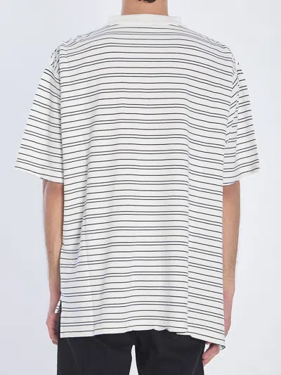 Balenciaga White Polo Shirt With Logo Embroidery On The Front And All-over Striped Motif In Cotton M In Multi