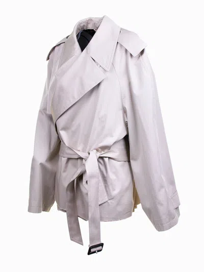 Balenciaga Oversized Twill Trench Coat With Belt In Gray