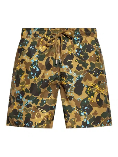 Palm Angels Elastic Waist Swimming Trunks In Brown