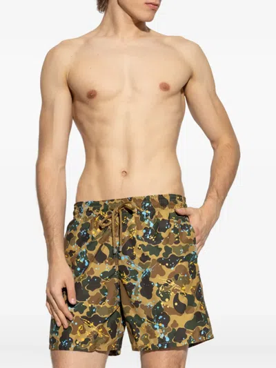 Palm Angels Elastic Waist Swimming Trunks In Brown