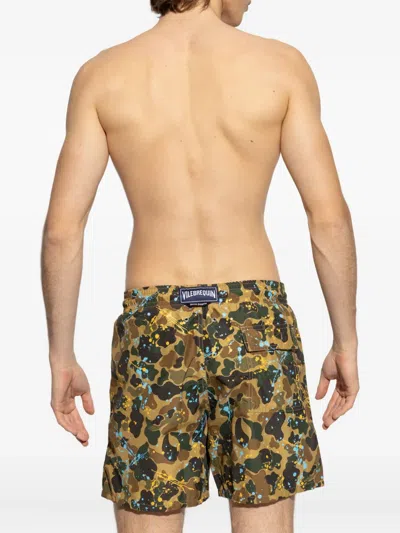 Palm Angels Elastic Waist Swimming Trunks In Brown