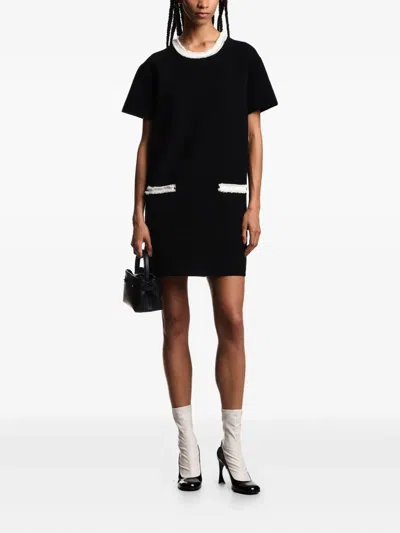 Emporio Armani Fringe-trim Ottoman Shift Dress In Black