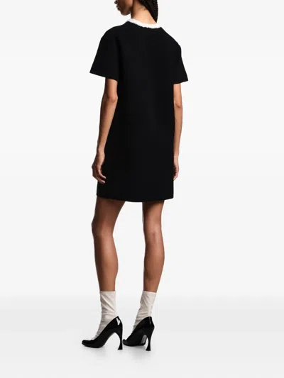 Emporio Armani Fringe-trim Ottoman Shift Dress In Black