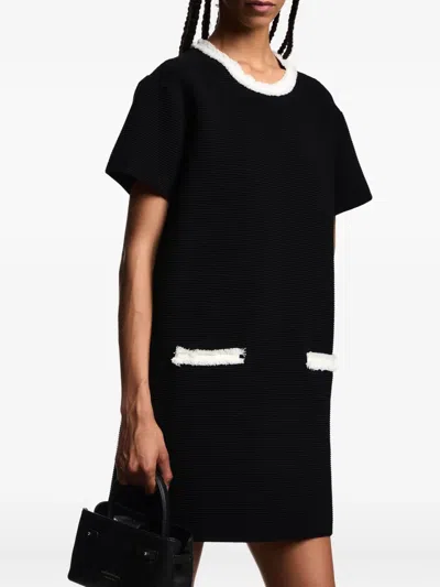 Emporio Armani Fringe-trim Ottoman Shift Dress In Black