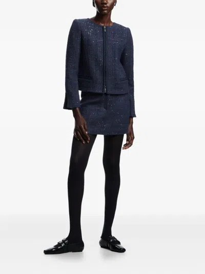 Emporio Armani Lurex Tweed Mini Skirt With Micro Sequins In Blue