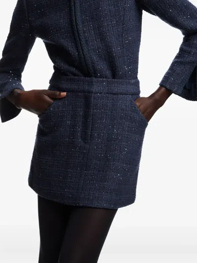 Emporio Armani Lurex Tweed Mini Skirt With Micro Sequins In Blue