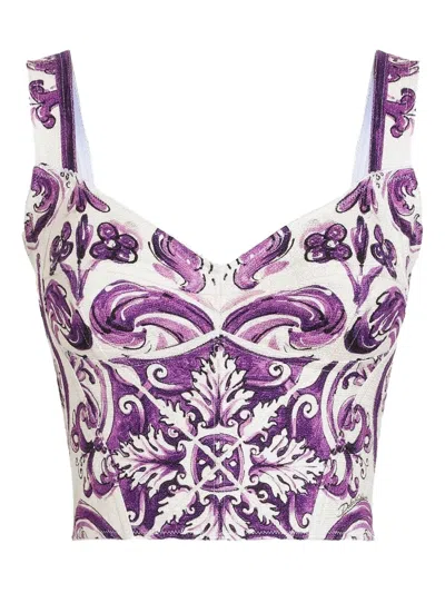 Dolce & Gabbana Majolica-print Corset Top In Purple