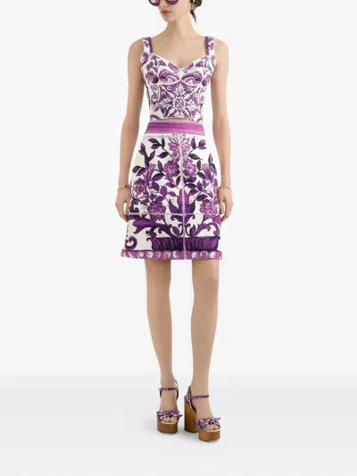 Dolce & Gabbana Majolica-print Corset Top In Purple