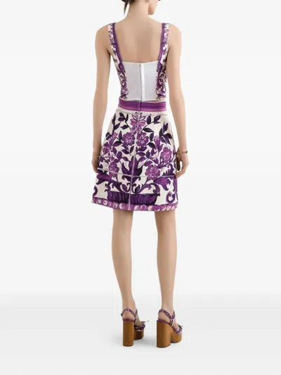 Dolce & Gabbana Majolica-print Corset Top In Purple