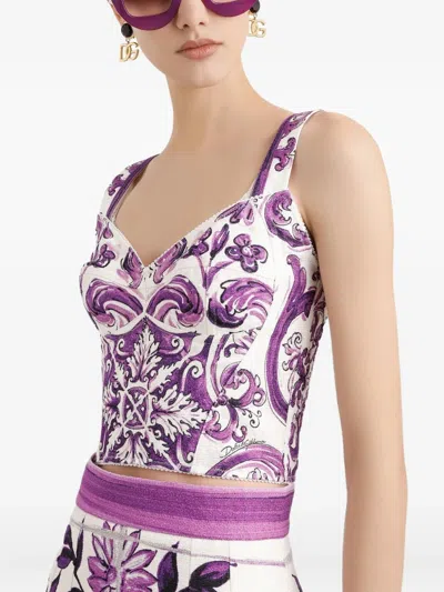 Dolce & Gabbana Majolica-print Corset Top In Purple