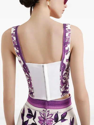 Dolce & Gabbana Majolica-print Corset Top In Purple