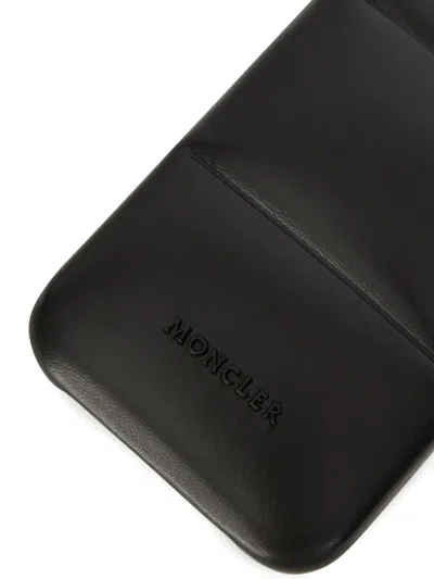 Moncler Quilted Leather Phone Case In Black