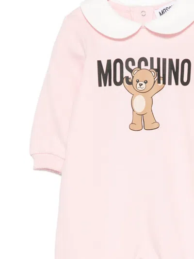 Moschino Teddy-print Peter Pan Collar Pajamas In Pink