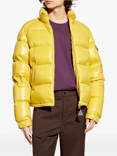 Moncler Levitha Hooded Short Down Jacket In Yellow