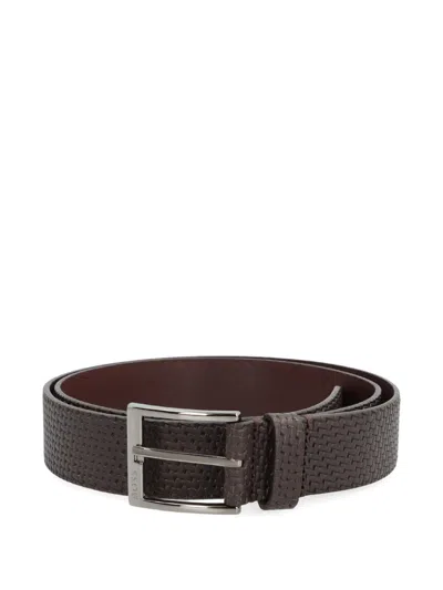 Hugo Boss Textured Woven Leather Belt With Adjustable Length In Brown