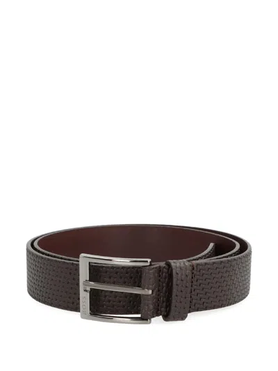 Hugo Boss Textured Woven Leather Belt With Adjustable Length In Brown