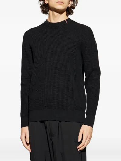 Moncler Waffle-knit Crew-neck Sweater In Black