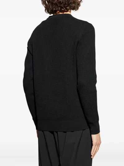 Moncler Waffle-knit Crew-neck Sweater In Black
