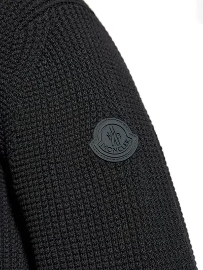 Moncler Waffle-knit Crew-neck Sweater In Black