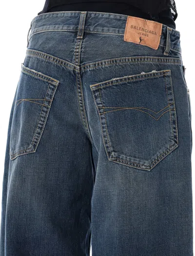 Balenciaga Oversized Wide Leg Denim Trousers In Blue