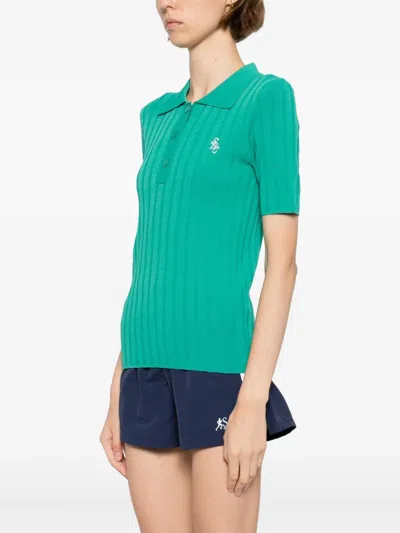 Sporty And Rich Src Ribbed Polo Top In Green