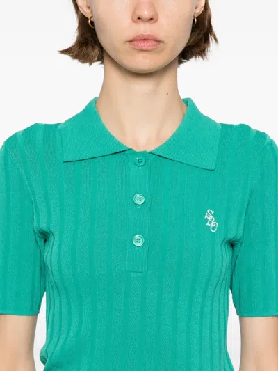 Sporty And Rich Src Ribbed Polo Top In Green