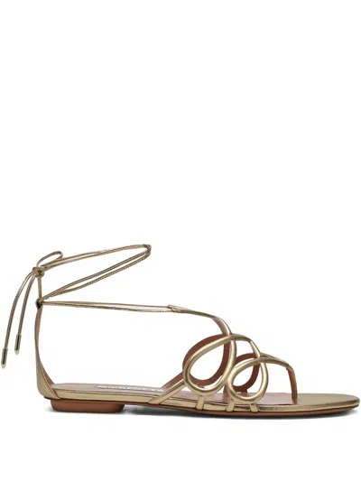 Aquazzura Strappy Metallic Leather Flat Sandals