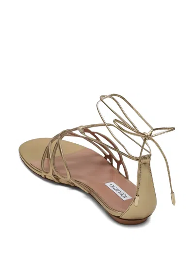 Aquazzura Strappy Metallic Leather Flat Sandals