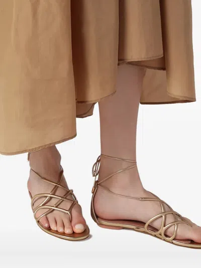 Aquazzura Strappy Metallic Leather Flat Sandals