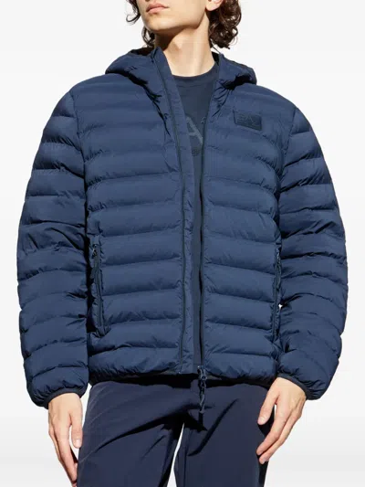 Ea7 Long-sleeved Hooded Cotton Coat In Blue