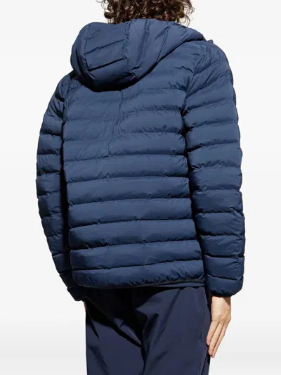 Ea7 Long-sleeved Hooded Cotton Coat In Blue
