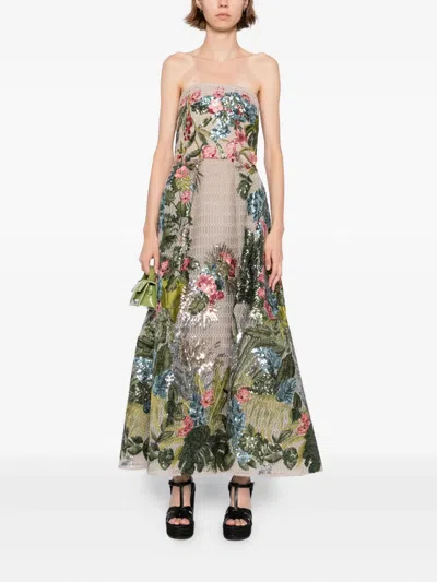 Elie Saab Embroidered Tulle Midi Dress In Multi