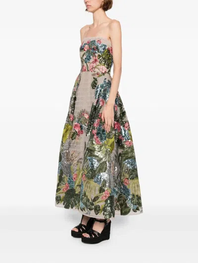 Elie Saab Embroidered Tulle Midi Dress In Multi