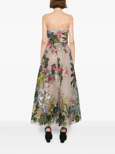 Elie Saab Embroidered Tulle Midi Dress In Multi