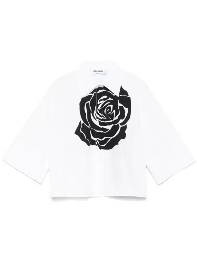 Blugirl Printed Popeline Stretch Boxy Shirt In White