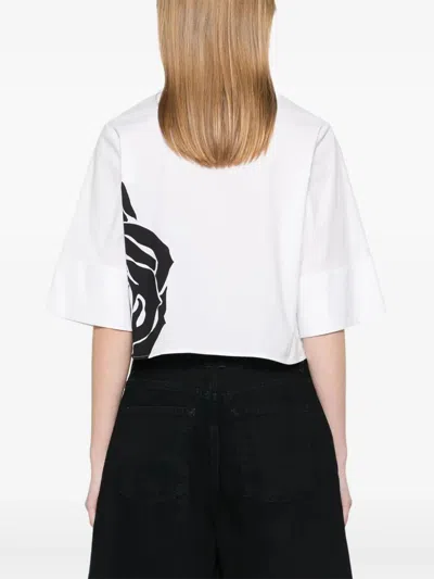 Blugirl Printed Popeline Stretch Boxy Shirt In White