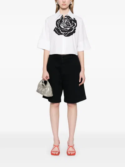 Blugirl Printed Popeline Stretch Boxy Shirt In White
