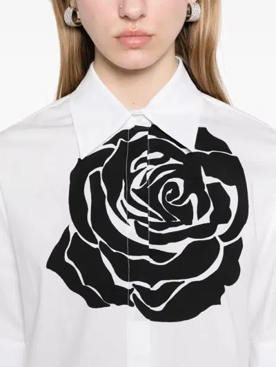 Blugirl Printed Popeline Stretch Boxy Shirt In White