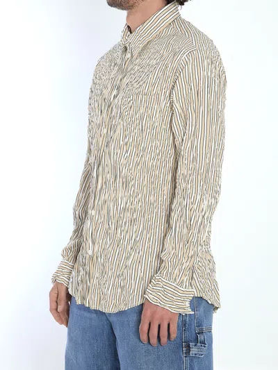 Bottega Veneta Striped Pattern Crinkled Cotton Shirt In Neutral