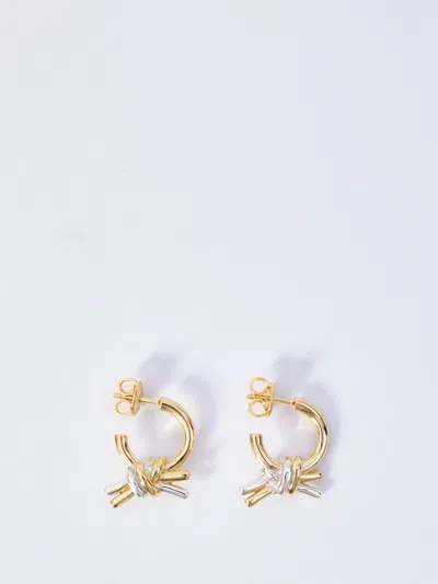 Bottega Veneta Intertwined Brass Hoop Earrings With Decorative Knot In Gold