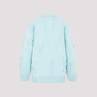 Bottega Veneta Light Blue Stretch Wool Blend Shetland Alphabet Oversize Sweater
