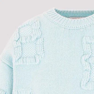 Bottega Veneta Light Blue Stretch Wool Blend Shetland Alphabet Oversize Sweater