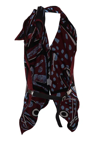 Bottega Veneta Fish Print Asymmetric Silk Twill Halter Top In Multi