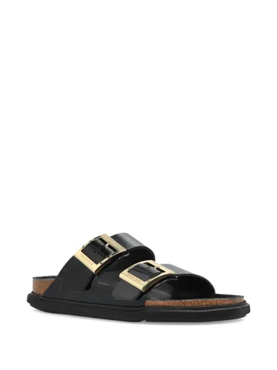 Birkenstock Arizona Droplet Buckle High Shine Black Slides In Black