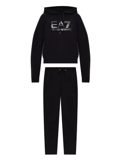 Ea7 Organic Cotton-blend Tracksuit With Oversized Logo In Black