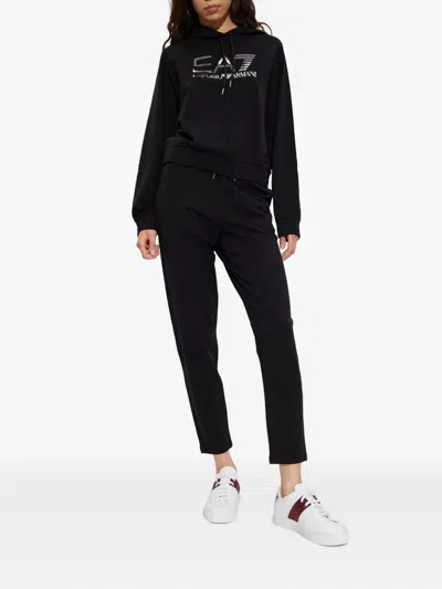 Ea7 Organic Cotton-blend Tracksuit With Oversized Logo In Black