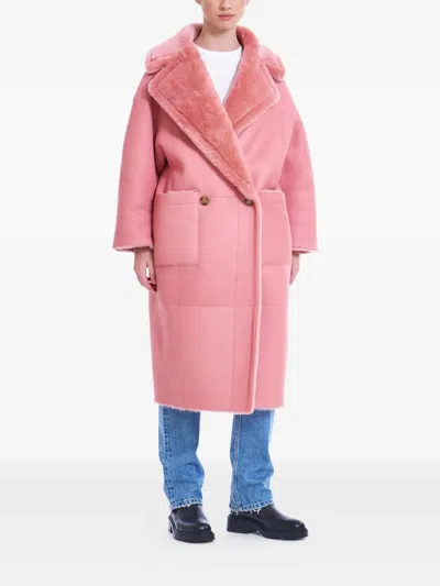 Blancha Double-breasted Coat In Pink